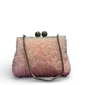 Vintage Micro Glass Beaded Pink Starburst Purse